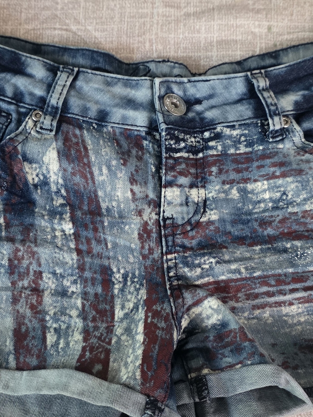 Revolution Blue and Maroon Washed Denim Women Shorts